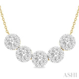 1 Ctw 5-Stone Circular Mount Lovebright Round Cut Diamond Necklace in 14K Yellow & White Gold