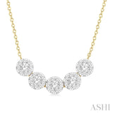 1/2 Ctw 5-Stone Circular Mount Lovebright Round Cut Diamond Necklace in 14K Yellow & White Gold