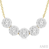 1/2 Ctw 5-Stone Circular Mount Lovebright Round Cut Diamond Necklace in 14K Yellow & White Gold