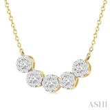 1/3 Ctw 5-Stone Circular Mount Lovebright Round Cut Diamond Necklace in 14K Yellow & White Gold