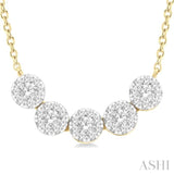 1/3 Ctw 5-Stone Circular Mount Lovebright Round Cut Diamond Necklace in 14K Yellow & White Gold