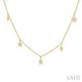 1/10 Ctw Star Charm Round Cut Diamond Station Necklace in 14K Yellow Gold