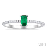 1/10 ctw Petite 5X3MM Emerald Cut Emerald and Round Cut Diamond Precious Fashion Ring in 10K White Gold