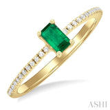1/10 ctw Petite 5X3MM Emerald Cut Emerald and Round Cut Diamond Precious Fashion Ring in 10K Yellow Gold