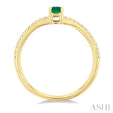1/10 ctw Petite 5X3MM Emerald Cut Emerald and Round Cut Diamond Precious Fashion Ring in 10K Yellow Gold