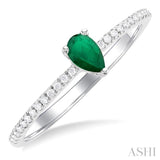 1/10 ctw Petite 5X3MM Pear Cut Emerald and Round Cut Diamond Precious Fashion Ring in 10K White Gold