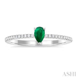 1/10 ctw Petite 5X3MM Pear Cut Emerald and Round Cut Diamond Precious Fashion Ring in 10K White Gold