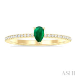 1/10 ctw Petite 5X3MM Pear Cut Emerald and Round Cut Diamond Precious Fashion Ring in 10K Yellow Gold