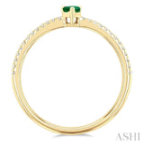 1/10 ctw Petite 5X3MM Pear Cut Emerald and Round Cut Diamond Precious Fashion Ring in 10K Yellow Gold