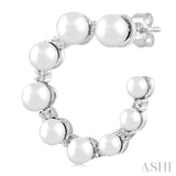 1/5 ctw Graduated 2.8 - 4.5MM Cultured Pearls and Round Cut Diamond Half Hoop Earring in 14K White Gold