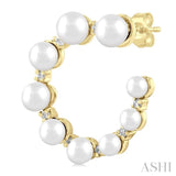 1/5 ctw Graduated 2.8 - 4.5MM Cultured Pearls and Round Cut Diamond Half Hoop Earring in 14K Yellow Gold
