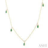 1/4 ctw Round Cut Diamonds and 5X3MM Oval Shape Emerald Precious Station Necklace in 14K Yellow Gold