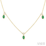 1/4 ctw Round Cut Diamonds and 5X3MM Oval Shape Emerald Precious Station Necklace in 14K Yellow Gold