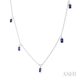 1/4 ctw Round Cut Diamonds and 5X3MM Octagonal Shape Sapphire Precious Station Necklace in 14K White Gold