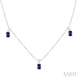 1/4 ctw Round Cut Diamonds and 5X3MM Octagonal Shape Sapphire Precious Station Necklace in 14K White Gold