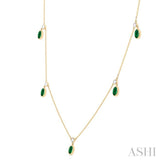 1/4 ctw Round Cut Diamonds and 5X3MM Oval Shape Emerald Precious Station Necklace in 10K Yellow Gold