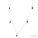 1/4 ctw Round Cut Diamonds and 5X3MM Oval Shape Sapphire Precious Station Necklace in 10K White Gold