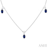 1/4 ctw Round Cut Diamonds and 5X3MM Oval Shape Sapphire Precious Station Necklace in 10K White Gold