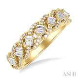 1/2 ctw Split Entwined Top Baguette and Round Cut Diamond Fashion Ring in 14K Yellow Gold