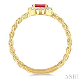 1/10 ctw Cuban Link East-West 5X3MM Oval Cut Ruby and Round Cut Diamond Halo Precious Ring in 10K Yellow Gold