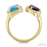 1/3 ctw Open Toi Et Moi 8X6MM Emerald Cut Blue Topaz and Pear Cut Amethyst & Round Cut Diamond Halo Fashion Ring in 14K Yellow Gold